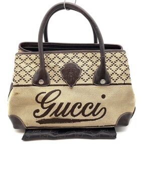 Authentic Gucci Diamante Canvas Crest Logo Tote Bag Brown Beige 181494 Italy